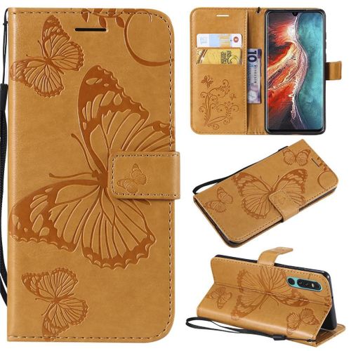 Saturcase Coque Pour Huawei P30, Papillon Gaufrage Pu Cuir Magnétique Flip Portefeuille Support Porte-Carte Protecteur Coque Housse Étui Avec Dragonne Pour Huawei P30 (Jaune)