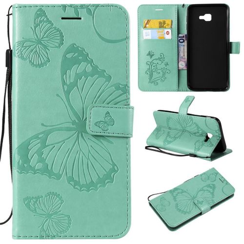 Saturcase Coque Pour Samsung Galaxy J4 Core, Papillon Gaufrage Pu Cuir Magnétique Flip Portefeuille Support Porte-Carte Protecteur Coque Housse Étui Avec Dragonne Pour Samsung Galaxy J4 Core (Vert)