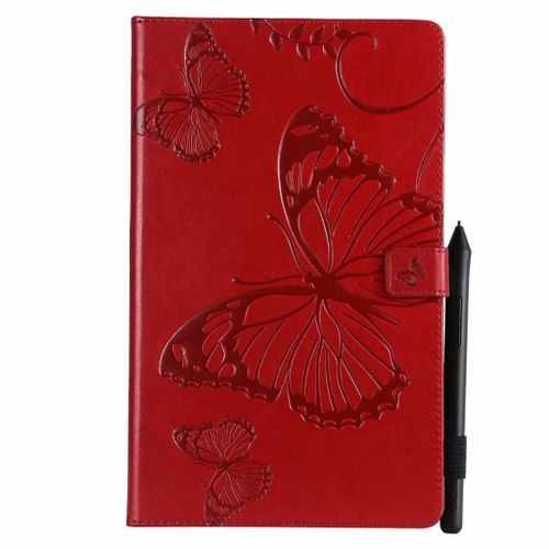 Saturcase Coque Pour Amazon Fire Hd 10 2017, Papillon Pu Cuir Magnétique Flip Portefeuille Support Porte-Carte Coque Housse Étui Pour All-New Amazon Fire Hd 10 Tablet (7th Gen, 2017 Release) (Rouge)
