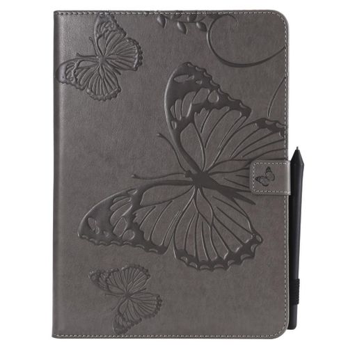 Saturcase Coque Pour Apple Ipad 9.7 2017/2018, Papillon Gaufrage Pu Cuir Magnétique Flip Portefeuille Support Porte-Carte Protecteur Coque Housse Étui Pour Apple Ipad 9.7 2017/2018 (Gris)