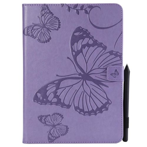 Saturcase Coque Pour Apple Ipad 9.7 2017/2018, Papillon Gaufrage Pu Cuir Magnétique Flip Portefeuille Support Porte-Carte Protecteur Coque Housse Étui Pour Apple Ipad 9.7 2017/2018 (Violet)