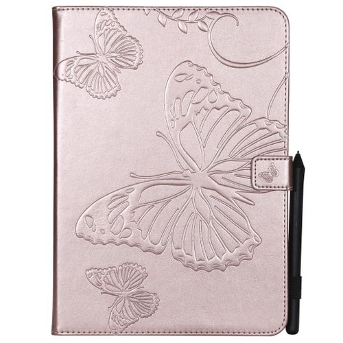 Saturcase Coque Pour Apple Ipad 9.7 2017/2018, Papillon Gaufrage Pu Cuir Magnétique Flip Portefeuille Support Porte-Carte Protecteur Coque Housse Étui Pour Apple Ipad 9.7 2017/2018 (Or Rose)