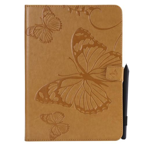 Saturcase Coque Pour Apple Ipad 9.7 2017/2018, Papillon Gaufrage Pu Cuir Magnétique Flip Portefeuille Support Porte-Carte Protecteur Coque Housse Étui Pour Apple Ipad 9.7 2017/2018 (Jaune)