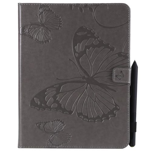 Saturcase Coque Pour Apple Ipad 2 3 4, Papillon Gaufrage Pu Cuir Magnétique Flip Portefeuille Support Porte-Carte Protecteur Coque Housse Étui Pour Apple Ipad 2 3 4 (Gris)