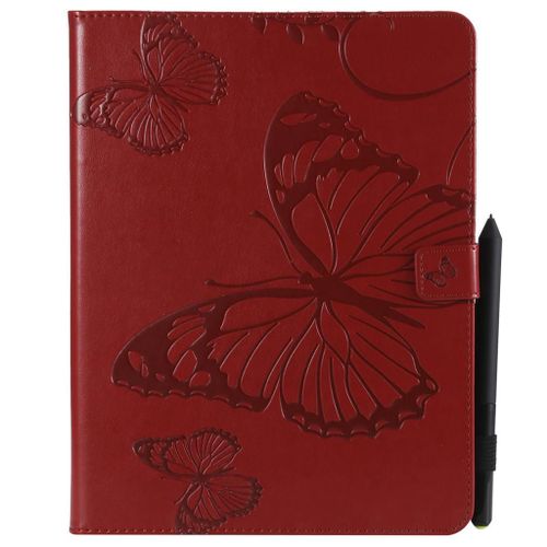 Saturcase Coque Pour Apple Ipad 2 3 4, Papillon Gaufrage Pu Cuir Magnétique Flip Portefeuille Support Porte-Carte Protecteur Coque Housse Étui Pour Apple Ipad 2 3 4 (Rouge)