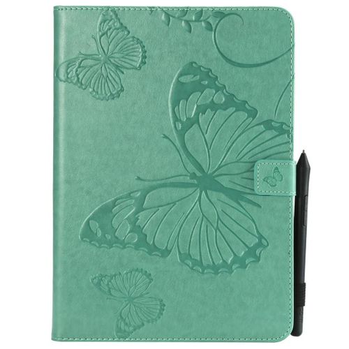 Saturcase Coque Pour Apple Ipad Air / Air 2, Papillon Gaufrage Pu Cuir Magnétique Flip Portefeuille Support Porte-Carte Protecteur Coque Housse Étui Pour Apple Ipad Air / Air 2 (Vert)