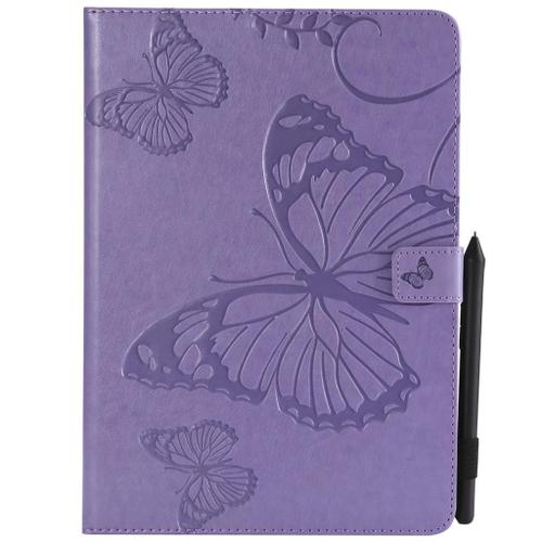 Saturcase Coque Pour Apple Ipad Pro 9.7 2016, Papillon Gaufrage Pu Cuir Magnétique Flip Portefeuille Support Porte-Carte Protecteur Coque Housse Étui Pour Apple Ipad Pro 9.7 2016 (Violet)