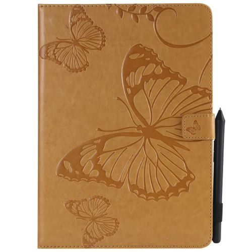 Saturcase Coque Pour Apple Ipad Pro 9.7 2016, Papillon Gaufrage Pu Cuir Magnétique Flip Portefeuille Support Porte-Carte Protecteur Coque Housse Étui Pour Apple Ipad Pro 9.7 2016 (Jaune)