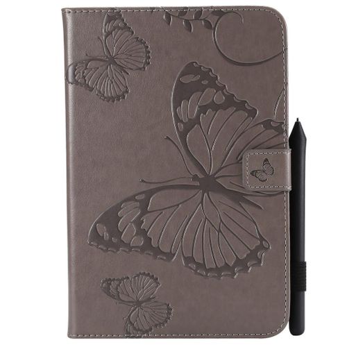 Saturcase Coque Pour Apple Ipad Mini 1 2 3 4, Papillon Pu Cuir Magnétique Flip Portefeuille Support Porte-Carte Protecteur Coque Housse Étui Pour Apple Ipad Mini / Mini 2 / Mini 3 / Mini 4 (Gris)