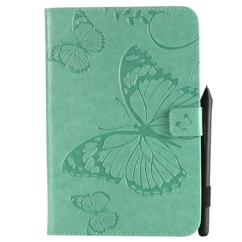 Saturcase Coque Pour Apple Ipad Mini 1 2 3 4, Papillon Pu Cuir Magnétique Flip Portefeuille Support Porte-Carte Protecteur Coque Housse Étui Pour Apple Ipad Mini / Mini 2 / Mini 3 / Mini 4 (Vert)