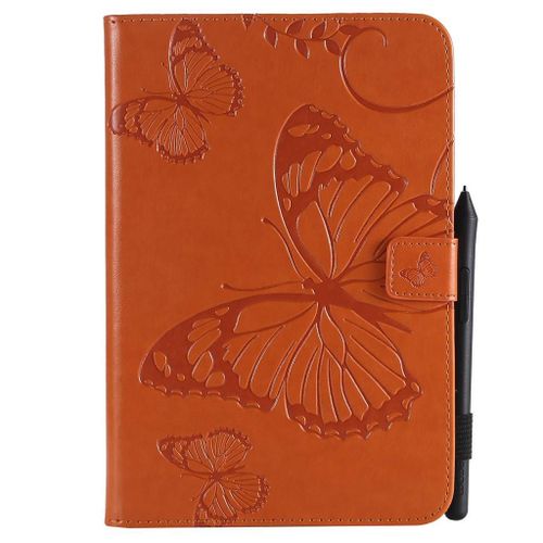 Saturcase Coque Pour Apple Ipad Mini 1 2 3 4, Papillon Pu Cuir Magnétique Flip Portefeuille Support Porte-Carte Protecteur Coque Housse Étui Pour Apple Ipad Mini / Mini 2 / Mini 3 / Mini 4 (Orange)