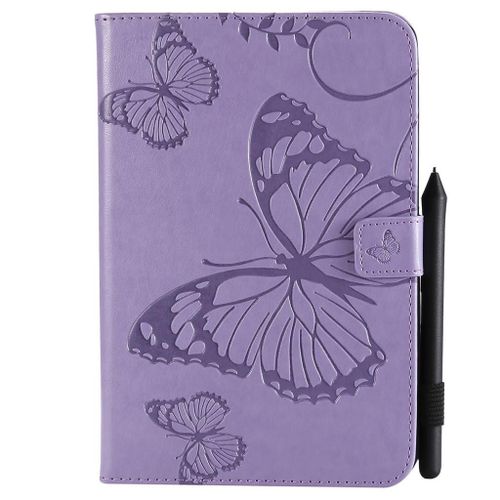 Saturcase Coque Pour Apple Ipad Mini 1 2 3 4, Papillon Pu Cuir Magnétique Flip Portefeuille Support Porte-Carte Protecteur Coque Housse Étui Pour Apple Ipad Mini / Mini 2 / Mini 3 / Mini 4 (Violet)