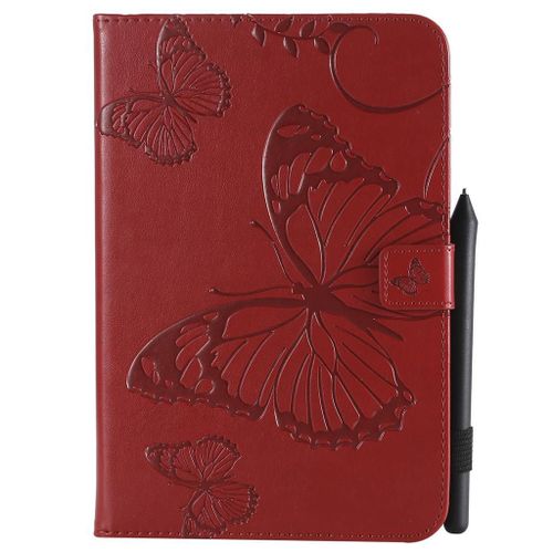 Saturcase Coque Pour Apple Ipad Mini 1 2 3 4, Papillon Pu Cuir Magnétique Flip Portefeuille Support Porte-Carte Protecteur Coque Housse Étui Pour Apple Ipad Mini / Mini 2 / Mini 3 / Mini 4 (Rouge)