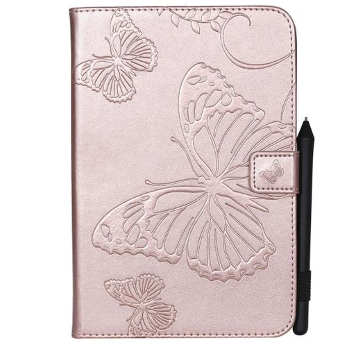 Saturcase Coque Pour Apple Ipad Mini 1 2 3 4, Papillon Pu Cuir Magnétique Flip Portefeuille Support Porte-Carte Protecteur Coque Housse Étui Pour Apple Ipad Mini / Mini 2 / Mini 3 / Mini 4 (Or Rose)