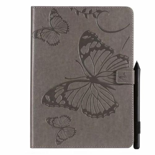 Saturcase Coque Pour Apple Ipad Pro 11 (2018), Papillon Gaufrage Pu Cuir Magnétique Flip Portefeuille Support Porte-Carte Protecteur Coque Housse Étui Pour Apple Ipad Pro 11 (2018) (Gris)