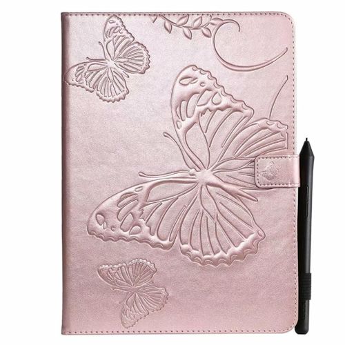 Saturcase Coque Pour Apple Ipad Pro 11 (2018), Papillon Gaufrage Pu Cuir Magnétique Flip Portefeuille Support Porte-Carte Protecteur Coque Housse Étui Pour Apple Ipad Pro 11 (2018) (Or Rose)