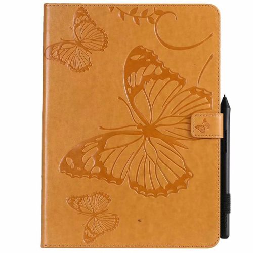 Saturcase Coque Pour Apple Ipad Pro 11 (2018), Papillon Gaufrage Pu Cuir Magnétique Flip Portefeuille Support Porte-Carte Protecteur Coque Housse Étui Pour Apple Ipad Pro 11 (2018) (Jaune)