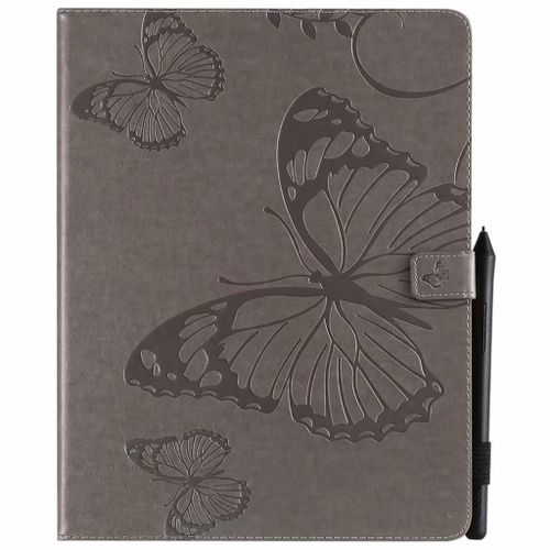Saturcase Coque Pour Apple Ipad Pro 12.9 (2018), Papillon Gaufrage Pu Cuir Magnétique Flip Portefeuille Support Porte-Carte Protecteur Coque Housse Étui Pour Apple Ipad Pro 12.9 (2018) (Gris)
