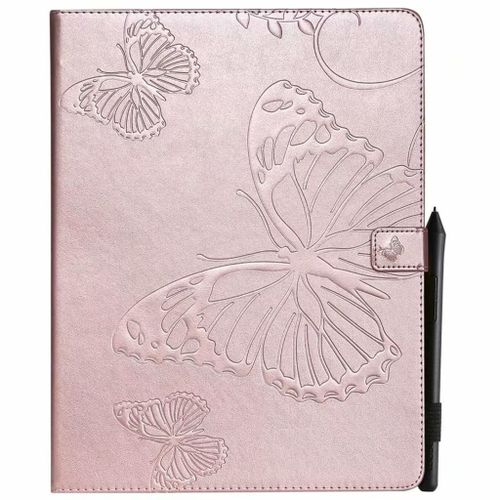 Saturcase Coque Pour Apple Ipad Pro 12.9 (2018), Papillon Gaufrage Pu Cuir Magnétique Flip Portefeuille Support Porte-Carte Protecteur Coque Housse Étui Pour Apple Ipad Pro 12.9 (2018) (Or Rose)
