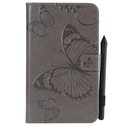 Saturcase Coque Pour Samsung Galaxy Tab A 7.0, Papillon Gaufrage Pu Cuir Magnétique Flip Portefeuille Support Porte-Carte Protecteur Coque Housse Étui Pour Samsung Galaxy Tab A 7.0 Sm-T280 T285 (Gris)