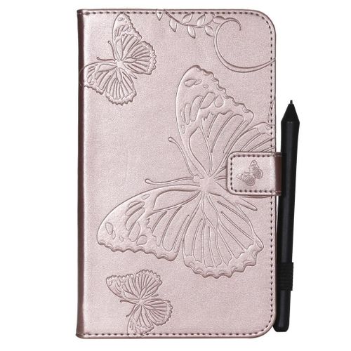 Saturcase Coque Pour Samsung Galaxy Tab A 7.0, Papillon Pu Cuir Magnétique Flip Portefeuille Support Porte-Carte Protecteur Coque Housse Étui Pour Samsung Galaxy Tab A 7.0 Sm-T280 T285 (Or Rose)