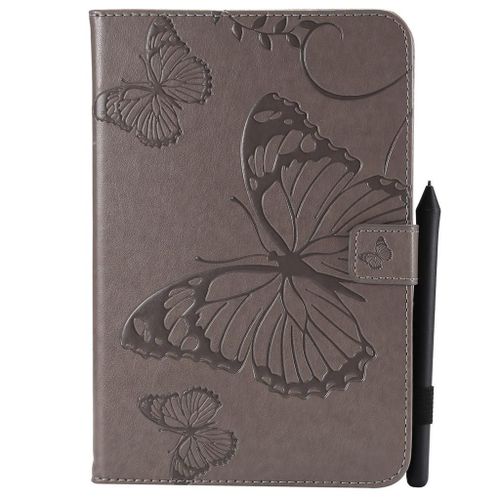 Saturcase Coque Pour Samsung Galaxy Tab A 8.0, Papillon Gaufrage Pu Cuir Magnétique Flip Portefeuille Support Porte-Carte Protecteur Coque Housse Étui Pour Samsung Galaxy Tab A 8.0 Sm-T350 (Gris)