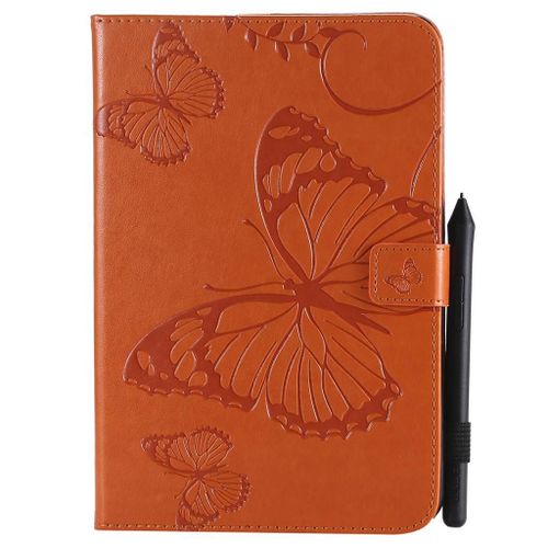 Saturcase Coque Pour Samsung Galaxy Tab A 8.0, Papillon Gaufrage Pu Cuir Magnétique Flip Portefeuille Support Porte-Carte Protecteur Coque Housse Étui Pour Samsung Galaxy Tab A 8.0 Sm-T350 (Orange)
