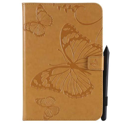 Saturcase Coque Pour Samsung Galaxy Tab A 8.0, Papillon Gaufrage Pu Cuir Magnétique Flip Portefeuille Support Porte-Carte Protecteur Coque Housse Étui Pour Samsung Galaxy Tab A 8.0 Sm-T350 (Jaune)