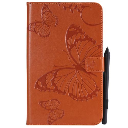 Saturcase Coque Pour Samsung Galaxy Tab A 8.0 (2017), Papillon Pu Cuir Magnétique Flip Portefeuille Support Porte-Carte Coque Housse Étui Pour Samsung Galaxy Tab A 8.0 (2017) Sm-T380 T385 (Orange)