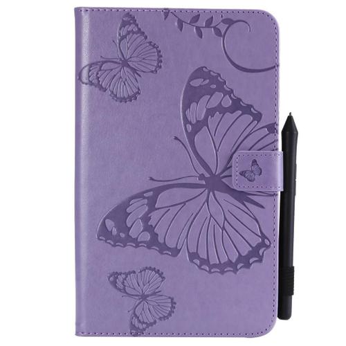 Saturcase Coque Pour Samsung Galaxy Tab A 8.0 (2017), Papillon Pu Cuir Magnétique Flip Portefeuille Support Porte-Carte Coque Housse Étui Pour Samsung Galaxy Tab A 8.0 (2017) Sm-T380 T385 (Violet)