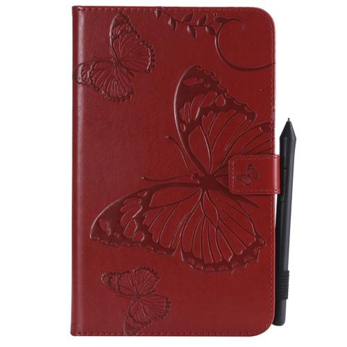 Saturcase Coque Pour Samsung Galaxy Tab A 8.0 (2017), Papillon Pu Cuir Magnétique Flip Portefeuille Support Porte-Carte Coque Housse Étui Pour Samsung Galaxy Tab A 8.0 (2017) Sm-T380 T385 (Rouge)