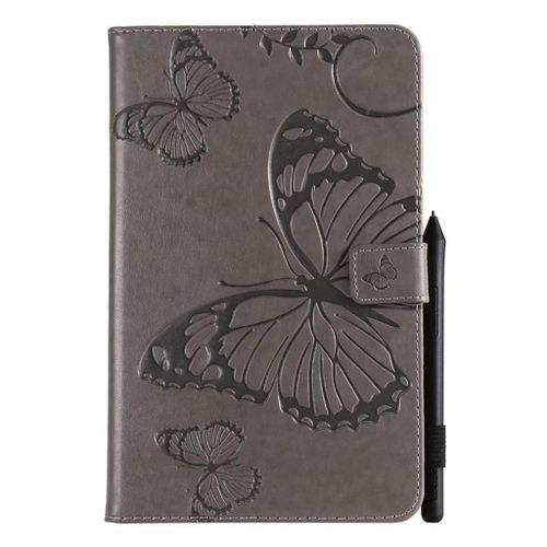 Saturcase Coque Pour Samsung Galaxy Tab A 8.0 (2018), Papillon Pu Cuir Magnétique Flip Portefeuille Support Porte-Carte Protecteur Coque Housse Étui Pour Samsung Galaxy Tab A 8.0 (2018) Sm-T387 (Gris)