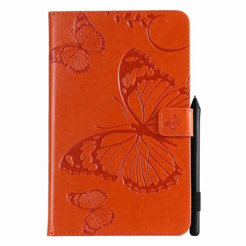 Saturcase Coque Pour Samsung Galaxy Tab A 8.0 (2018), Papillon Pu Cuir Magnétique Flip Portefeuille Support Porte-Carte Coque Housse Étui Pour Samsung Galaxy Tab A 8.0 (2018) Sm-T387 (Orange)