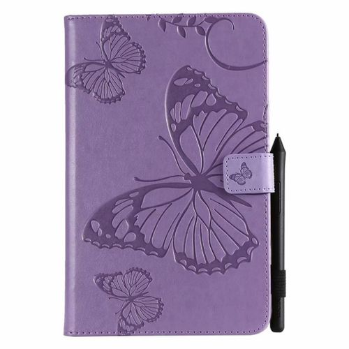Saturcase Coque Pour Samsung Galaxy Tab A 8.0 (2018), Papillon Pu Cuir Magnétique Flip Portefeuille Support Porte-Carte Coque Housse Étui Pour Samsung Galaxy Tab A 8.0 (2018) Sm-T387 (Violet)