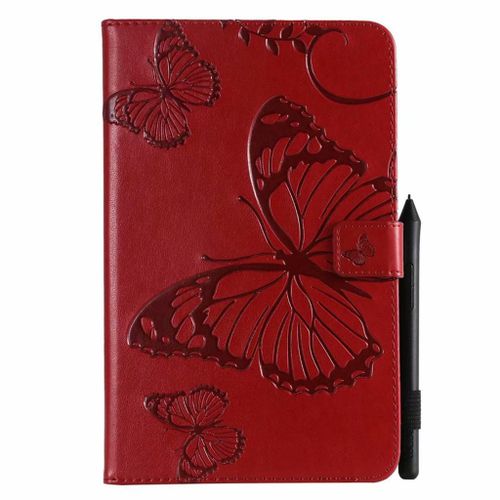Saturcase Coque Pour Samsung Galaxy Tab A 8.0 (2018), Papillon Pu Cuir Magnétique Flip Portefeuille Support Porte-Carte Coque Housse Étui Pour Samsung Galaxy Tab A 8.0 (2018) Sm-T387 (Rouge)