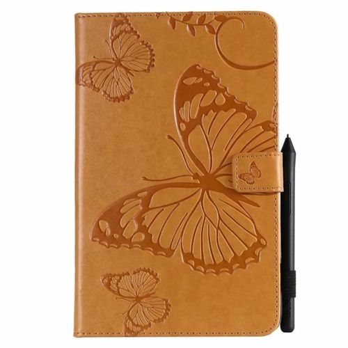 Saturcase Coque Pour Samsung Galaxy Tab A 8.0 (2018), Papillon Pu Cuir Magnétique Flip Portefeuille Support Porte-Carte Coque Housse Étui Pour Samsung Galaxy Tab A 8.0 (2018) Sm-T387 (Jaune)