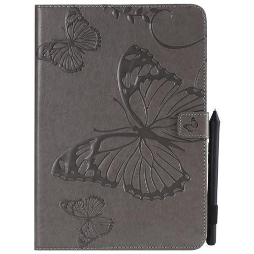 Saturcase Coque Pour Samsung Galaxy Tab A 9.7, Papillon Gaufrage Pu Cuir Magnétique Flip Portefeuille Support Porte-Carte Protecteur Coque Housse Étui Pour Samsung Galaxy Tab A 9.7 Sm-T550 T555 (Gris)