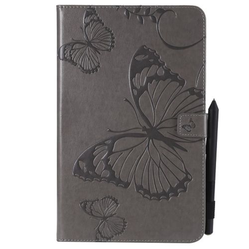 Saturcase Coque Pour Samsung Galaxy Tab A 10.1 (2016), Papillon Pu Cuir Magnétique Flip Portefeuille Support Porte-Carte Coque Housse Étui Pour Samsung Galaxy Tab A 10.1 (2016) Sm-T580 T585 (Gris)