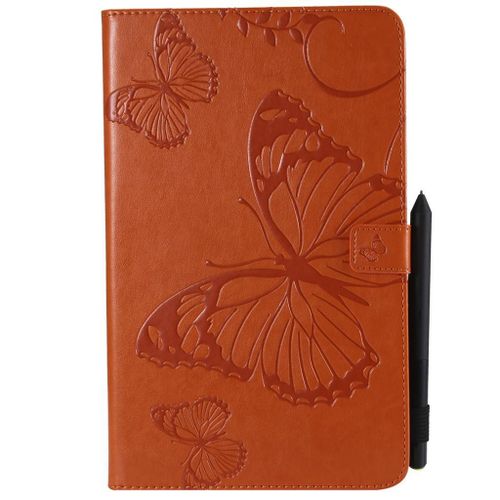 Saturcase Coque Pour Samsung Galaxy Tab A 10.1 (2016), Papillon Pu Cuir Magnétique Flip Portefeuille Support Porte-Carte Coque Housse Étui Pour Samsung Galaxy Tab A 10.1 (2016) Sm-T580 T585 (Orange)