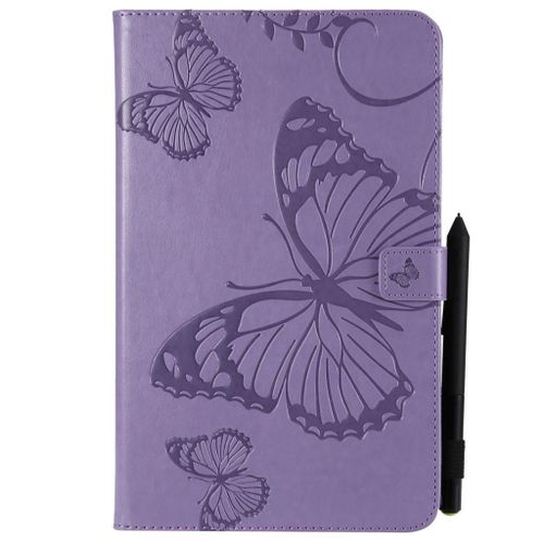 Saturcase Coque Pour Samsung Galaxy Tab A 10.1 (2016), Papillon Pu Cuir Magnétique Flip Portefeuille Support Porte-Carte Coque Housse Étui Pour Samsung Galaxy Tab A 10.1 (2016) Sm-T580 T585 (Violet)