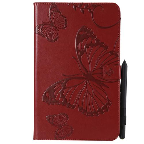 Saturcase Coque Pour Samsung Galaxy Tab A 10.1 (2016), Papillon Pu Cuir Magnétique Flip Portefeuille Support Porte-Carte Coque Housse Étui Pour Samsung Galaxy Tab A 10.1 (2016) Sm-T580 T585 (Rouge)