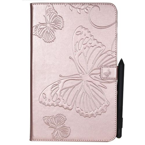 Saturcase Coque Pour Samsung Galaxy Tab A 10.1 (2016), Papillon Pu Cuir Magnétique Flip Portefeuille Support Porte-Carte Coque Housse Étui Pour Samsung Galaxy Tab A 10.1 (2016) Sm-T580 T585 (Or Rose)