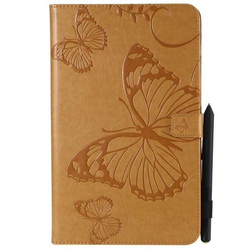Saturcase Coque Pour Samsung Galaxy Tab A 10.1 (2016), Papillon Pu Cuir Magnétique Flip Portefeuille Support Porte-Carte Coque Housse Étui Pour Samsung Galaxy Tab A 10.1 (2016) Sm-T580 T585 (Jaune)