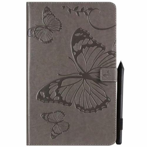Saturcase Coque Pour Samsung Galaxy Tab A 10.5 (2018), Papillon Pu Cuir Magnétique Flip Portefeuille Support Porte-Carte Coque Housse Étui Pour Samsung Galaxy Tab A 10.5 (2018) Sm-T590 T595 (Gris)