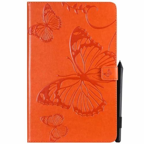 Saturcase Coque Pour Samsung Galaxy Tab A 10.5 (2018), Papillon Pu Cuir Magnétique Flip Portefeuille Support Porte-Carte Coque Housse Étui Pour Samsung Galaxy Tab A 10.5 (2018) Sm-T590 T595 (Orange)