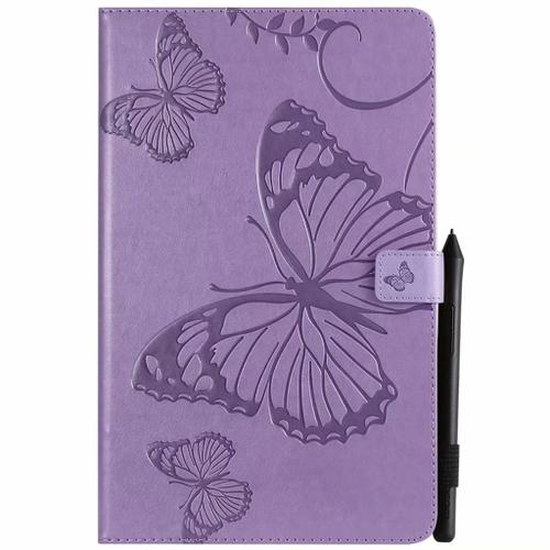 Saturcase Coque Pour Samsung Galaxy Tab A 10.5 (2018), Papillon Pu Cuir Magnétique Flip Portefeuille Support Porte-Carte Coque Housse Étui Pour Samsung Galaxy Tab A 10.5 (2018) Sm-T590 T595 (Violet)