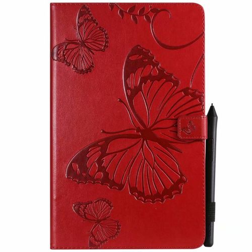 Saturcase Coque Pour Samsung Galaxy Tab A 10.5 (2018), Papillon Pu Cuir Magnétique Flip Portefeuille Support Porte-Carte Coque Housse Étui Pour Samsung Galaxy Tab A 10.5 (2018) Sm-T590 T595 (Rouge)