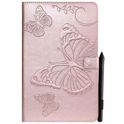 Saturcase Coque Pour Samsung Galaxy Tab A 10.5 (2018), Papillon Pu Cuir Magnétique Flip Portefeuille Support Porte-Carte Coque Housse Étui Pour Samsung Galaxy Tab A 10.5 (2018) Sm-T590 T595 (Or Rose)