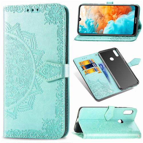 Huawei Y6 2019 Coque, Saturcase Mandala Gaufrage Pu Cuir Magnétique Flip Portefeuille Support Porte-Carte Protecteur Coque Housse Étui Avec Dragonne Pour Huawei Y6 2019 / Y6 Prime 2019 (Vert)