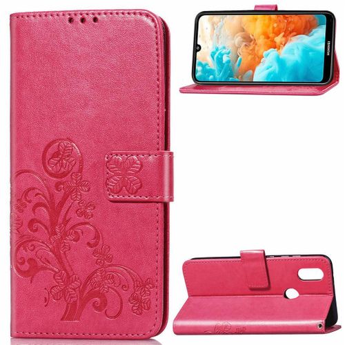 Huawei Y6 2019 Coque, Saturcase Lucky Clover Pu Cuir Magnétique Flip Portefeuille Support Porte-Carte Protecteur Coque Housse Étui Avec Dragonne Pour Huawei Y6 2019 / Y6 Prime 2019 (Rose)
